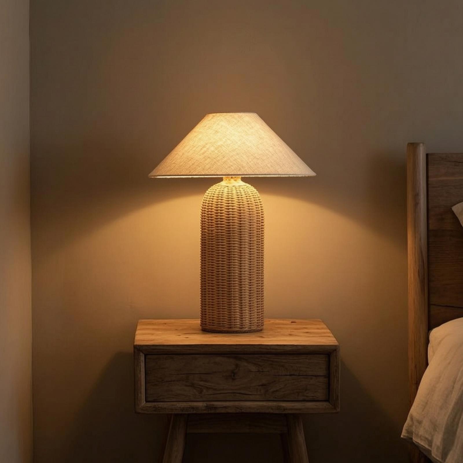 ベッドサイドランプ ラタンベース ファブリックシェード ナイ - Decor Lighting Lamps のレビューと価格