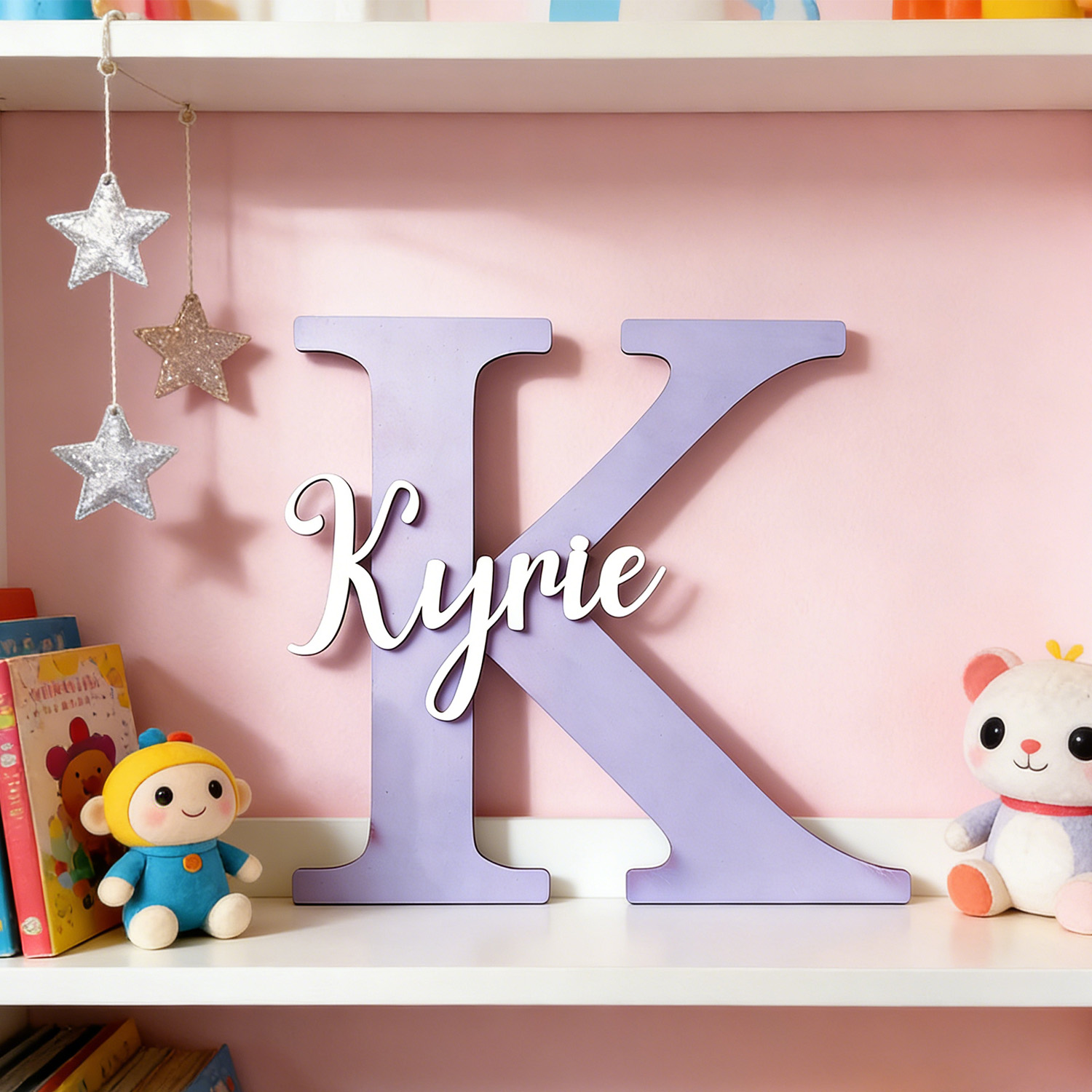 1個入り カスタム2層ライトパープルイニシャルレター木製ネー - Lighting Christmas Decor のレビューと価格