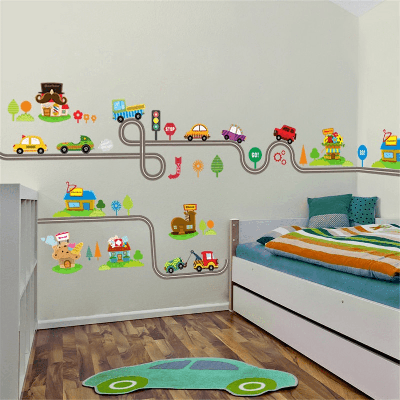 2 ピース/ロット漫画車高速道路トラック壁ステッカープレイル - Lighting Mcqueen Bedroom Decor のレビューと価格